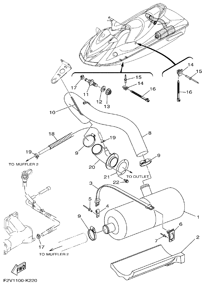 Yamaha VX700-K-F2V1-2011(OMNMARKET-PUREWHITE) EXHAUST 2 parts diagram
